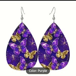 NWT Butterfly Faux Leather Earrings